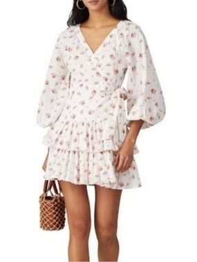 Maia Bergman Ines Eyelet Floral Wrap Dress White Small